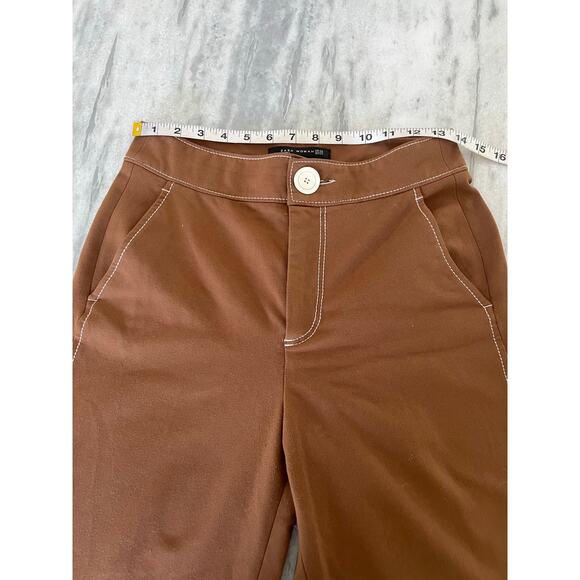 Zara Woman- Brown Wide Leg Ankle Pants Size XS - Picture 8 of 10